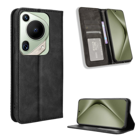 For Huawei Pura 70 Ultra Magnetic Buckle Retro Texture Leather Phone Case(Black) - Huawei Cases by buy2fix | Online Shopping UK | buy2fix