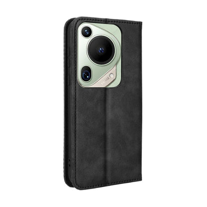 For Huawei Pura 70 Ultra Magnetic Buckle Retro Texture Leather Phone Case(Black) - Huawei Cases by buy2fix | Online Shopping UK | buy2fix