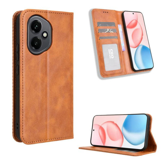 For Honor 400 Global 156.5mm Magnetic Buckle Retro Texture Leather Phone Case(Brown)