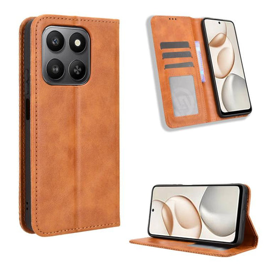 For Honor 400 Smart 5G Magnetic Buckle Retro Texture Leather Phone Case(Brown)