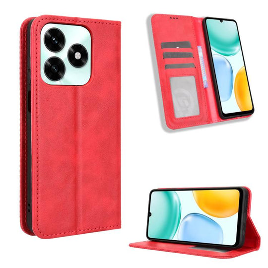 For Honor X5c Plus 4G Magnetic Buckle Retro Texture Leather Phone Case(Red)
