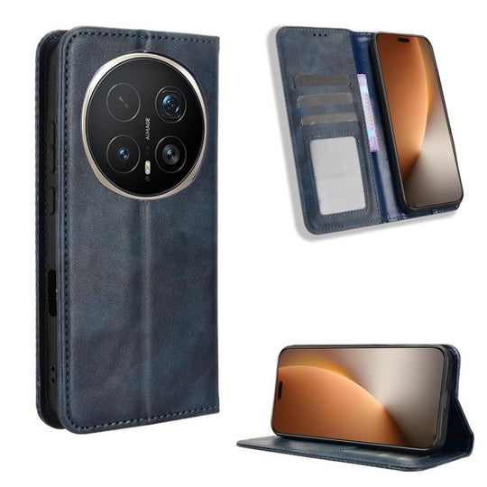 For Honor Magic8 Pro Magnetic Buckle Retro Texture Leather Phone Case(Blue)