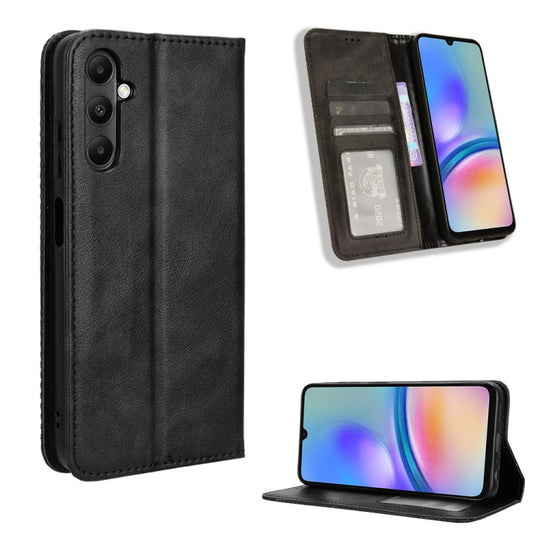 For Samsung Galaxy M14 4G / A05s 4G Magnetic Buckle Retro Texture Leather Phone Case(Black)