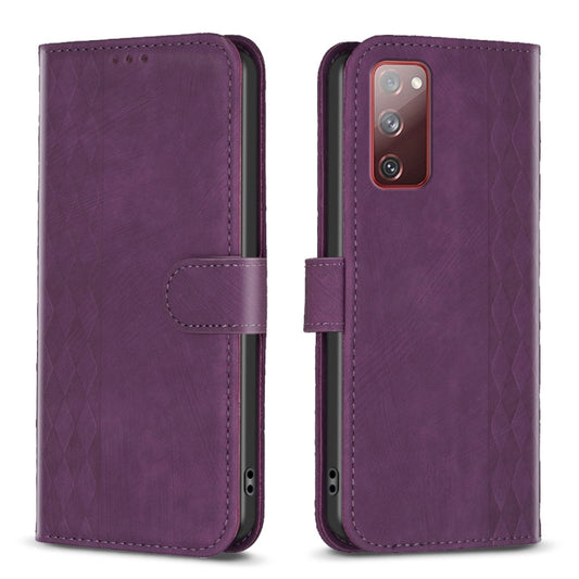 For Samsung Galaxy S20 FE Plaid Embossed Leather Phone Case(Purple) by buy2fix