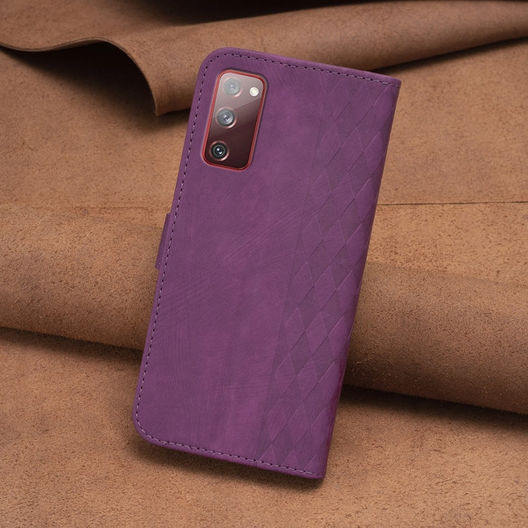 For Samsung Galaxy S20 FE Plaid Embossed Leather Phone Case(Purple) by buy2fix