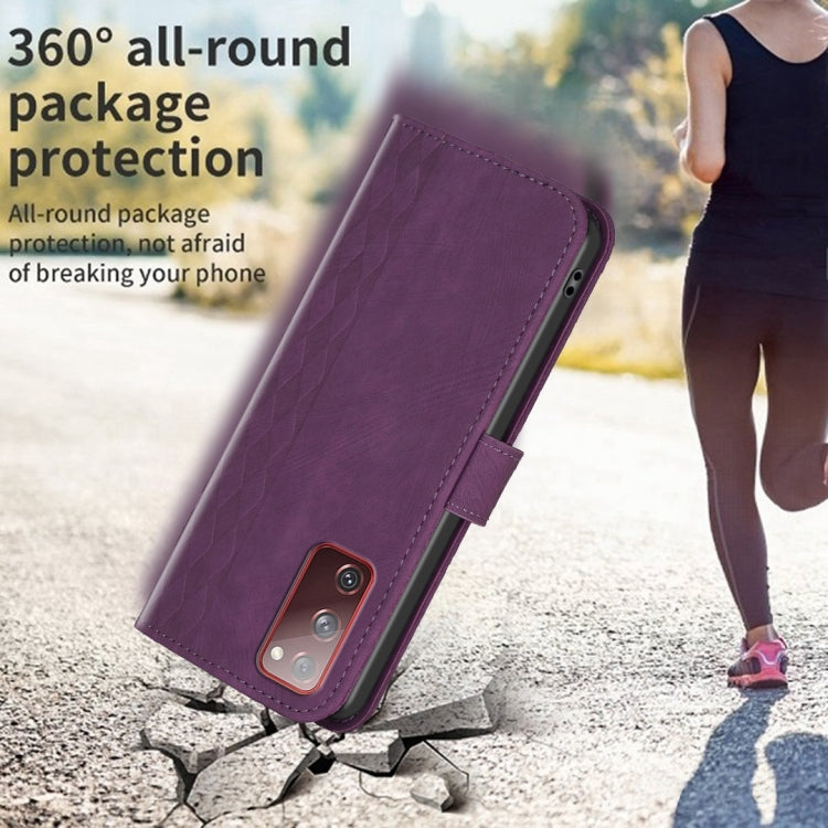 For Samsung Galaxy S20 FE Plaid Embossed Leather Phone Case(Purple) by buy2fix