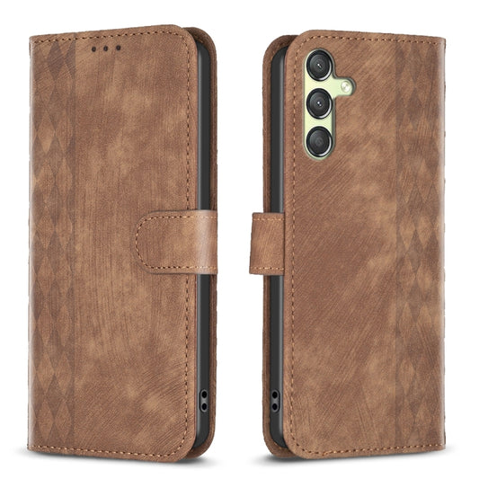 For Samsung Galaxy A25 5G Plaid Embossed Leather Phone Case(Brown) by buy2fix