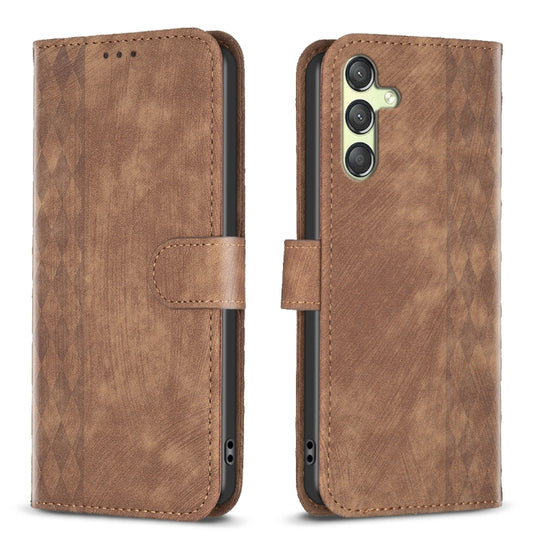 For Samsung Galaxy A25 5G Plaid Embossed Leather Phone Case(Brown)