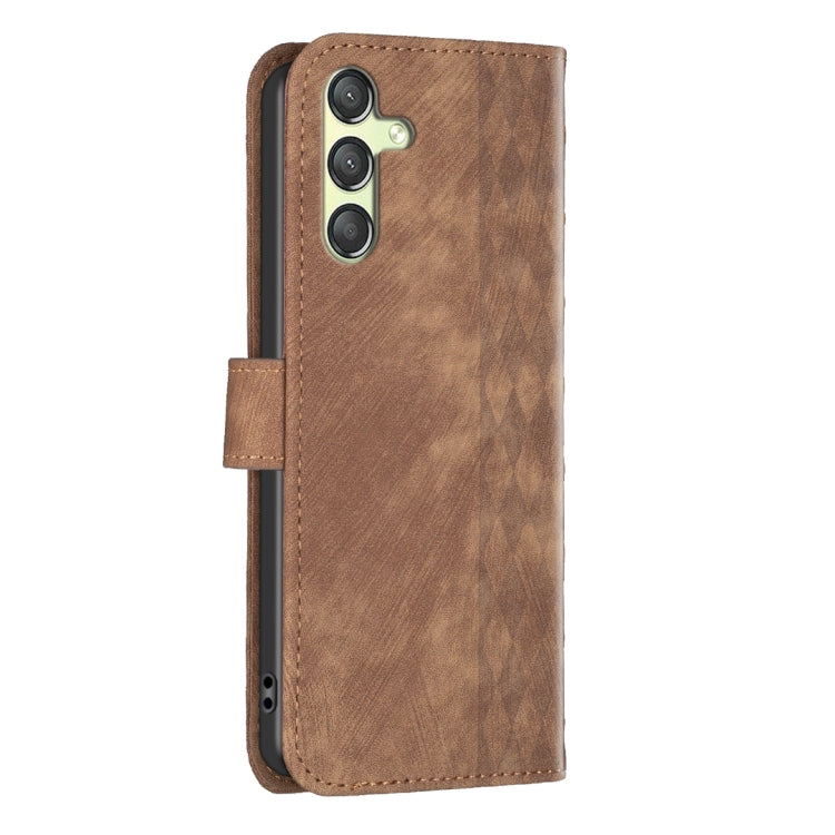 For Samsung Galaxy A25 5G Plaid Embossed Leather Phone Case(Brown) by buy2fix