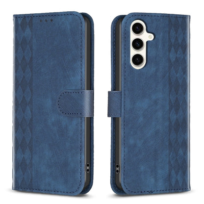 For Samsung Galaxy S23 FE 5G Plaid Embossed Leather Phone Case(Blue) by buy2fix