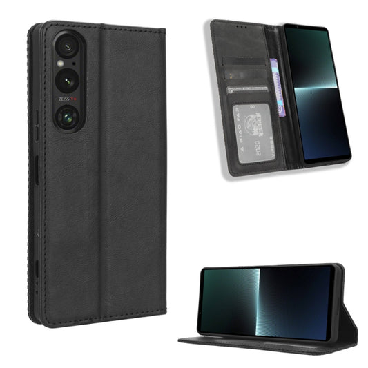 For Sony Xperia 1 V Magnetic Buckle Retro Texture Leather Phone Case(Black) by buy2fix