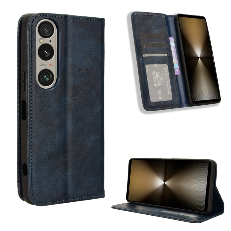 For Sony Xperia 1 VI 2024 Magnetic Buckle Retro Texture Leather Phone Case(Blue) by buy2fix