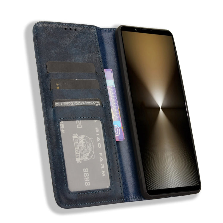 For Sony Xperia 1 VI 2024 Magnetic Buckle Retro Texture Leather Phone Case(Blue) by buy2fix