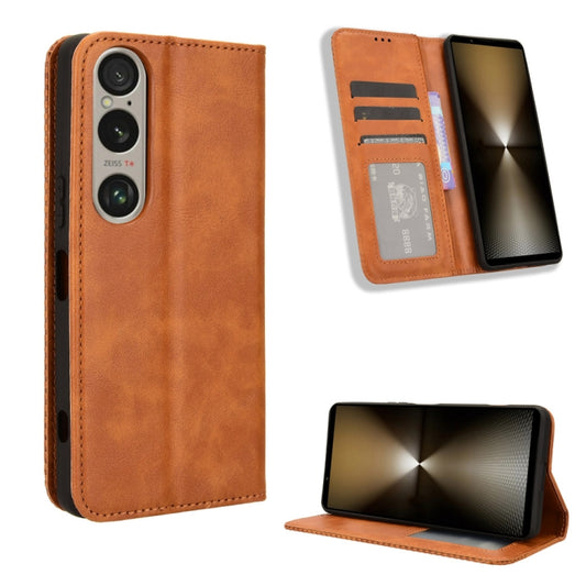 For Sony Xperia 1 VI 2024 Magnetic Buckle Retro Texture Leather Phone Case(Brown) by buy2fix