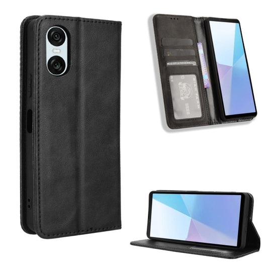 For Sony Xperia 10 VI 2024 Magnetic Buckle Retro Texture Leather Phone Case(Black) by buy2fix