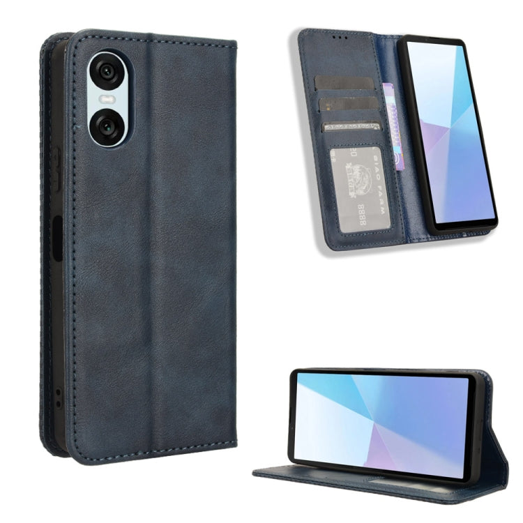For Sony Xperia 10 VI 2024 Magnetic Buckle Retro Texture Leather Phone Case(Blue) by buy2fix
