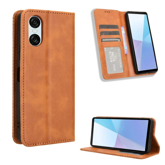 For Sony Xperia 10 VI 2024 Magnetic Buckle Retro Texture Leather Phone Case(Brown) by buy2fix