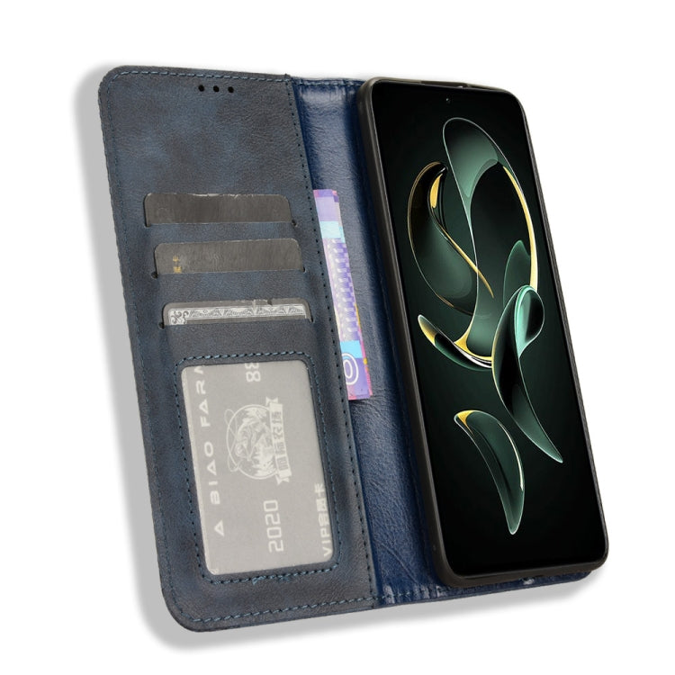 For Xiaomi Redmi K60 Ultra Magnetic Buckle Retro Texture Leather Phone Case(Blue) - Xiaomi Cases by buy2fix | Online Shopping UK | buy2fix