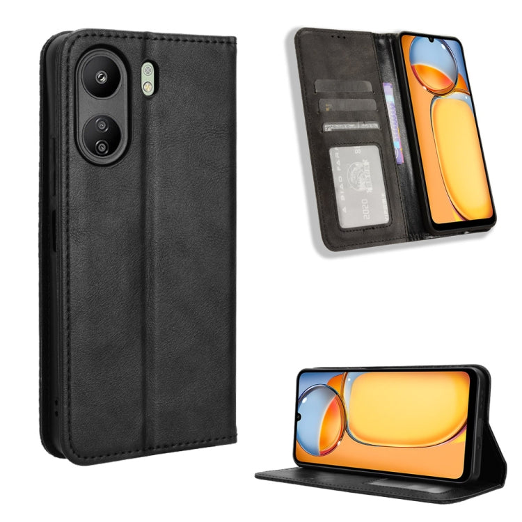 For Xiaomi Redmi 13C 4G / Poco C65 4G Magnetic Buckle Retro Texture Leather Phone Case(Black) by buy2fix