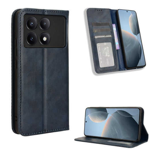 For Xiaomi Redmi K70 / K70 Pro Magnetic Buckle Retro Texture Leather Phone Case(Blue) - Xiaomi Cases by buy2fix | Online Shopping UK | buy2fix