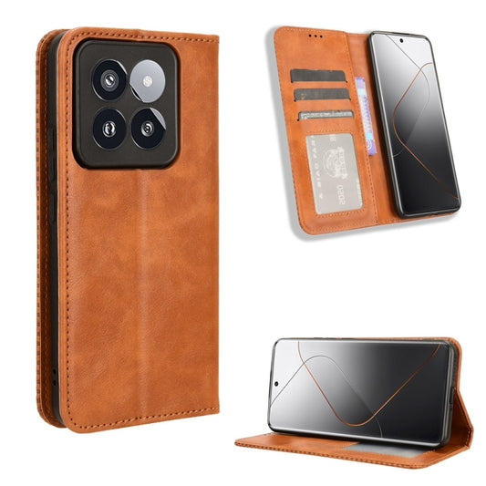 For Xiaomi 14 Pro Magnetic Buckle Retro Texture Leather Phone Case(Brown) - Xiaomi 14 Pro Cases by buy2fix | Online Shopping UK | buy2fix