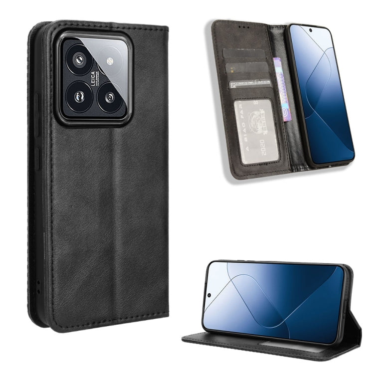 For Xiaomi 14 Magnetic Buckle Retro Texture Leather Phone Case(Black) - Xiaomi Cases by buy2fix | Online Shopping UK | buy2fix