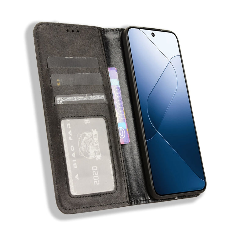 For Xiaomi 14 Magnetic Buckle Retro Texture Leather Phone Case(Black) - Xiaomi Cases by buy2fix | Online Shopping UK | buy2fix