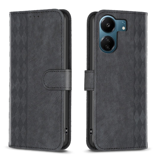 For Xiaomi Redmi 13C Plaid Embossed Leather Phone Case(Black) by buy2fix