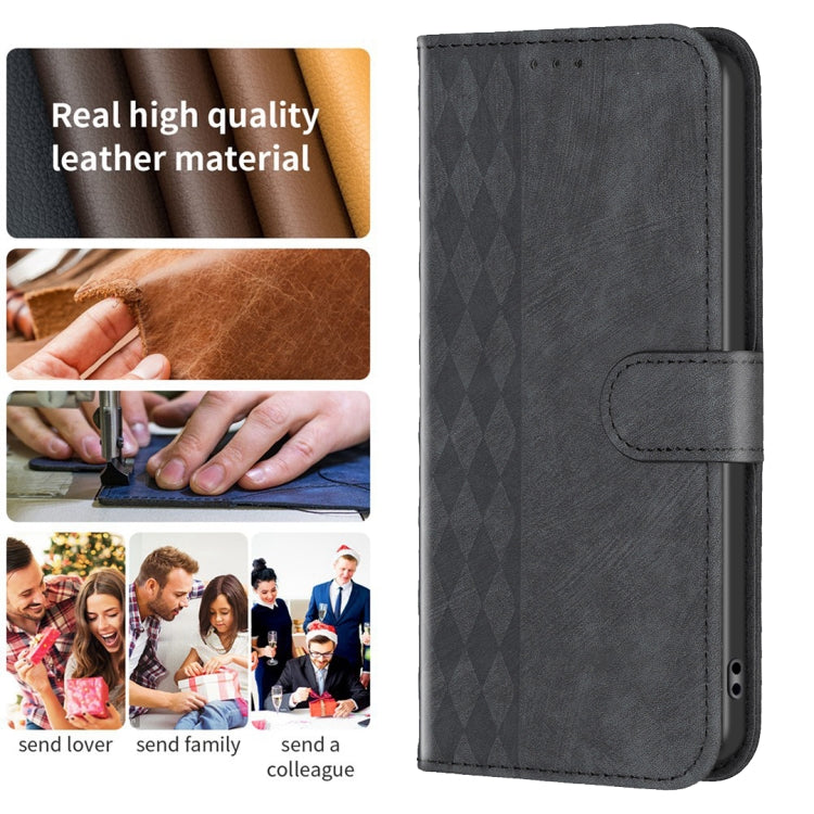 For Xiaomi Redmi 13C Plaid Embossed Leather Phone Case(Black) by buy2fix