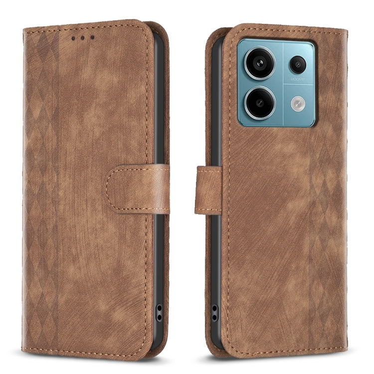 For Xiaomi Redmi Note 13 Pro 4G Global Plaid Embossed Leather Phone Case(Brown) - Xiaomi Cases by buy2fix | Online Shopping UK | buy2fix