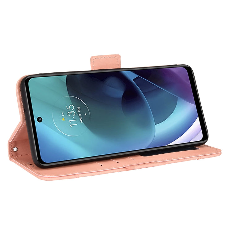 For Motorola Moto G52J 5G Skin Feel Calf Texture Card Slots Leather Phone Case(Pink) by buy2fix