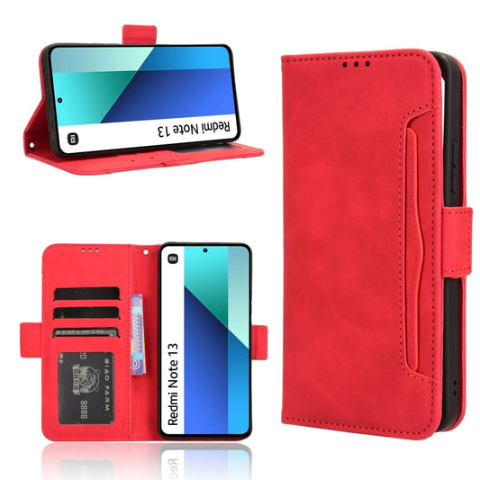 For Xiaomi Redmi Note 13 4G Skin Feel Calf Texture Card Slots Leather Phone Case(Red) - Xiaomi Cases by buy2fix | Online Shopping UK | buy2fix