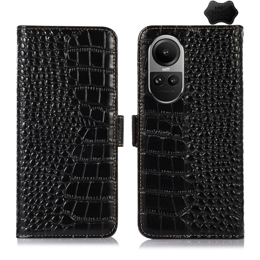 For OPPO Reno10 5G / 10 Pro 5G Global Crocodile Top Layer Cowhide Leather Phone Case(Black) by buy2fix