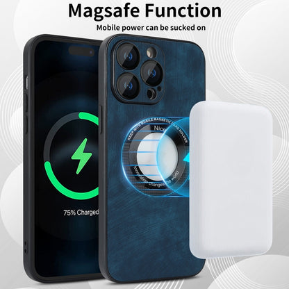 For iPhone 12 Pro Max Skin Feel Leather MagSafe Magnetic Phone Case(Blue) by buy2fix