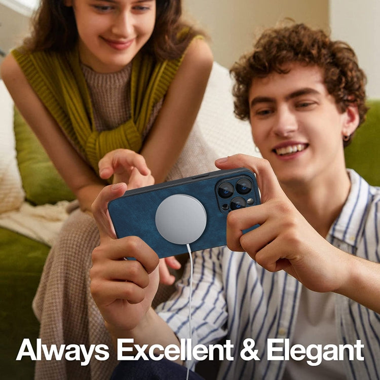 For iPhone 12 Pro Max Skin Feel Leather MagSafe Magnetic Phone Case(Blue) by buy2fix