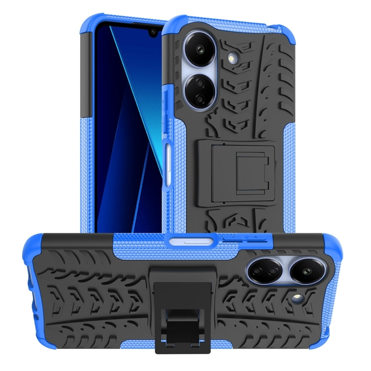 For Xiaomi Redmi 13C 4G Tire Texture TPU + PC Phone Case with Holder(Blue) by buy2fix