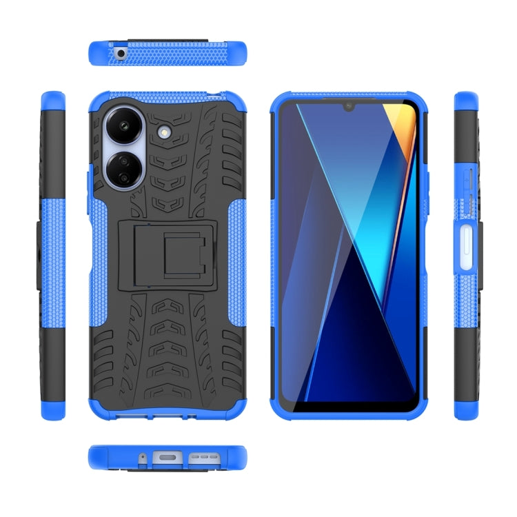 For Xiaomi Redmi 13C 4G Tire Texture TPU + PC Phone Case with Holder(Blue) by buy2fix