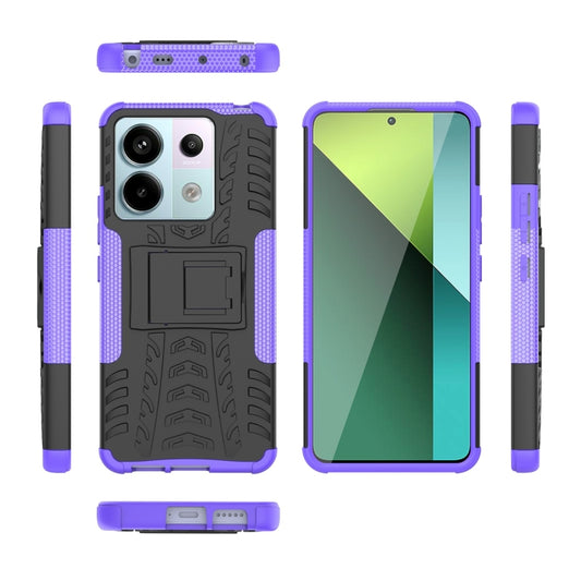 For Xiaomi Redmi Note 13 Pro 5G Global Tire Texture TPU + PC Phone Case with Holder(Purple) - Xiaomi Cases by buy2fix | Online Shopping UK | buy2fix