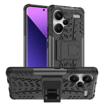 For Xiaomi Redmi Note 13 Pro+ 5G Tire Texture TPU + PC Phone Case with Holder(Black) - Xiaomi Cases by buy2fix | Online Shopping UK | buy2fix