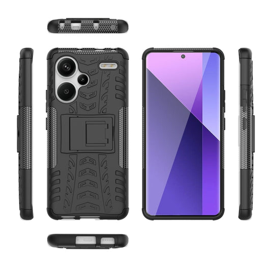 For Xiaomi Redmi Note 13 Pro+ 5G Tire Texture TPU + PC Phone Case with Holder(Black) - Xiaomi Cases by buy2fix | Online Shopping UK | buy2fix