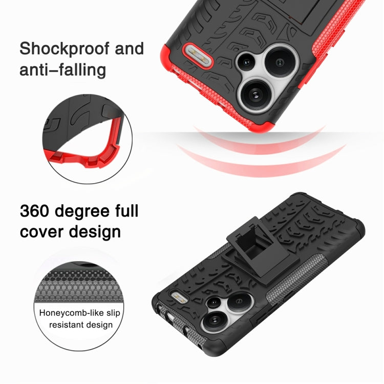 For Xiaomi Redmi Note 13 Pro+ 5G Tire Texture TPU + PC Phone Case with Holder(Black) - Xiaomi Cases by buy2fix | Online Shopping UK | buy2fix