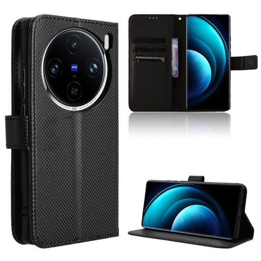 For vivo X100 5G Diamond Texture Leather Phone Case(Black) - vivo Cases by buy2fix | Online Shopping UK | buy2fix