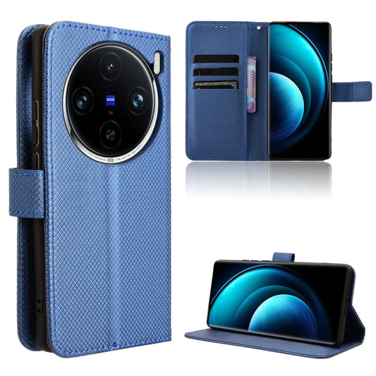 For vivo X100 Pro 5G Diamond Texture Leather Phone Case(Blue) - vivo Cases by buy2fix | Online Shopping UK | buy2fix