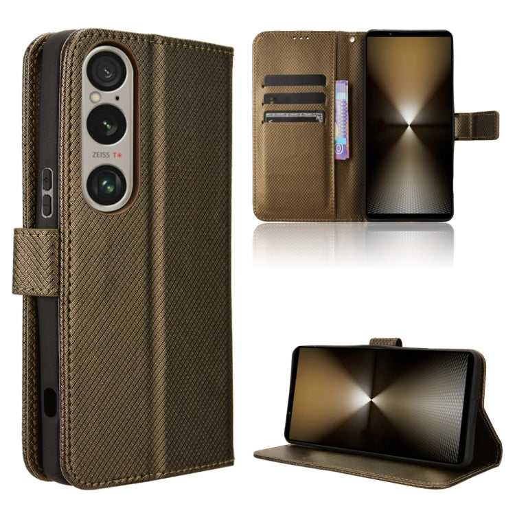 For Sony Xperia 1 VI 2024 Diamond Texture Leather Phone Case(Brown) by buy2fix