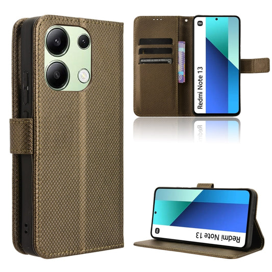 For Xiaomi Redmi Note 13 4G Diamond Texture Leather Phone Case(Brown) - Xiaomi Cases by buy2fix | Online Shopping UK | buy2fix