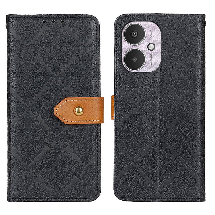 For Xiaomi Redmi 13C European Floral Embossed Leather Phone Case(Black) by buy2fix