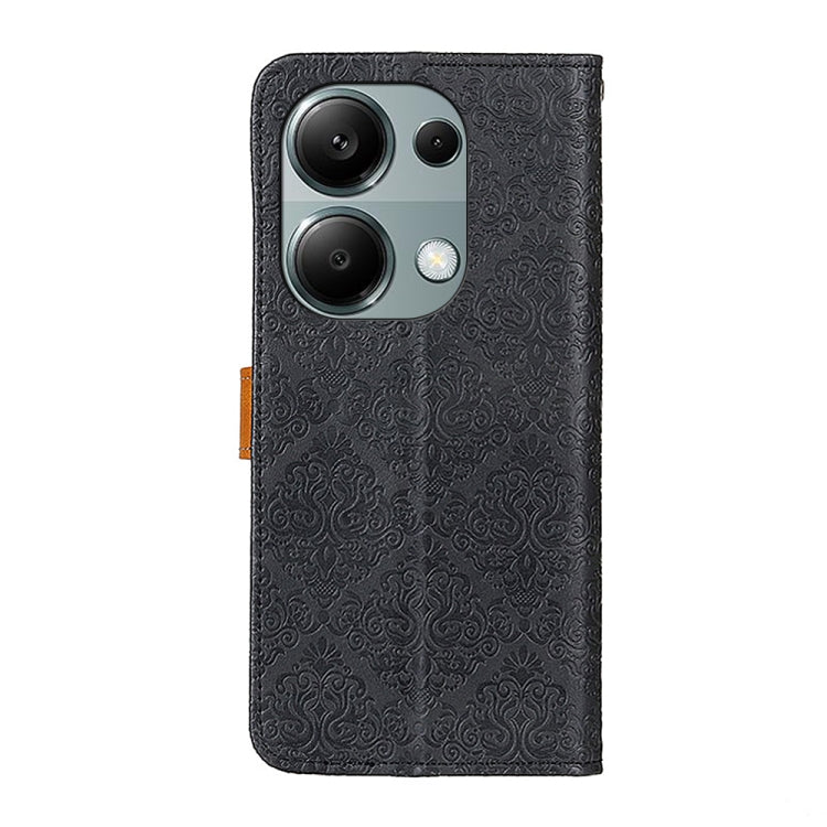 For Xiaomi Redmi Note 13 Pro 4G/Poco M6 Pro 4G European Floral Embossed Leather Phone Case(Black) - Xiaomi Cases by buy2fix | Online Shopping UK | buy2fix