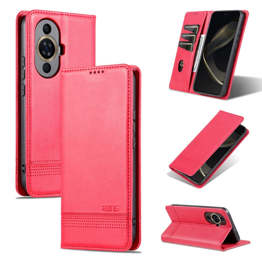 For Huawei Nova 11 AZNS Magnetic Calf Texture Flip Leather Phone Case(Red)
