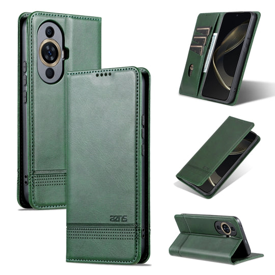 For Huawei Nova 11 AZNS Magnetic Calf Texture Flip Leather Phone Case(Dark Green)