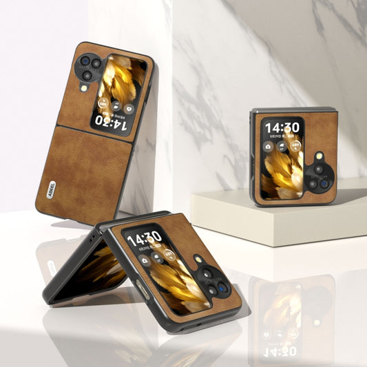 For OPPO Find N3 Flip ABEEL Retro Litchi Texture PU Phone Case(Brown) - OPPO Cases by buy2fix | Online Shopping UK | buy2fix